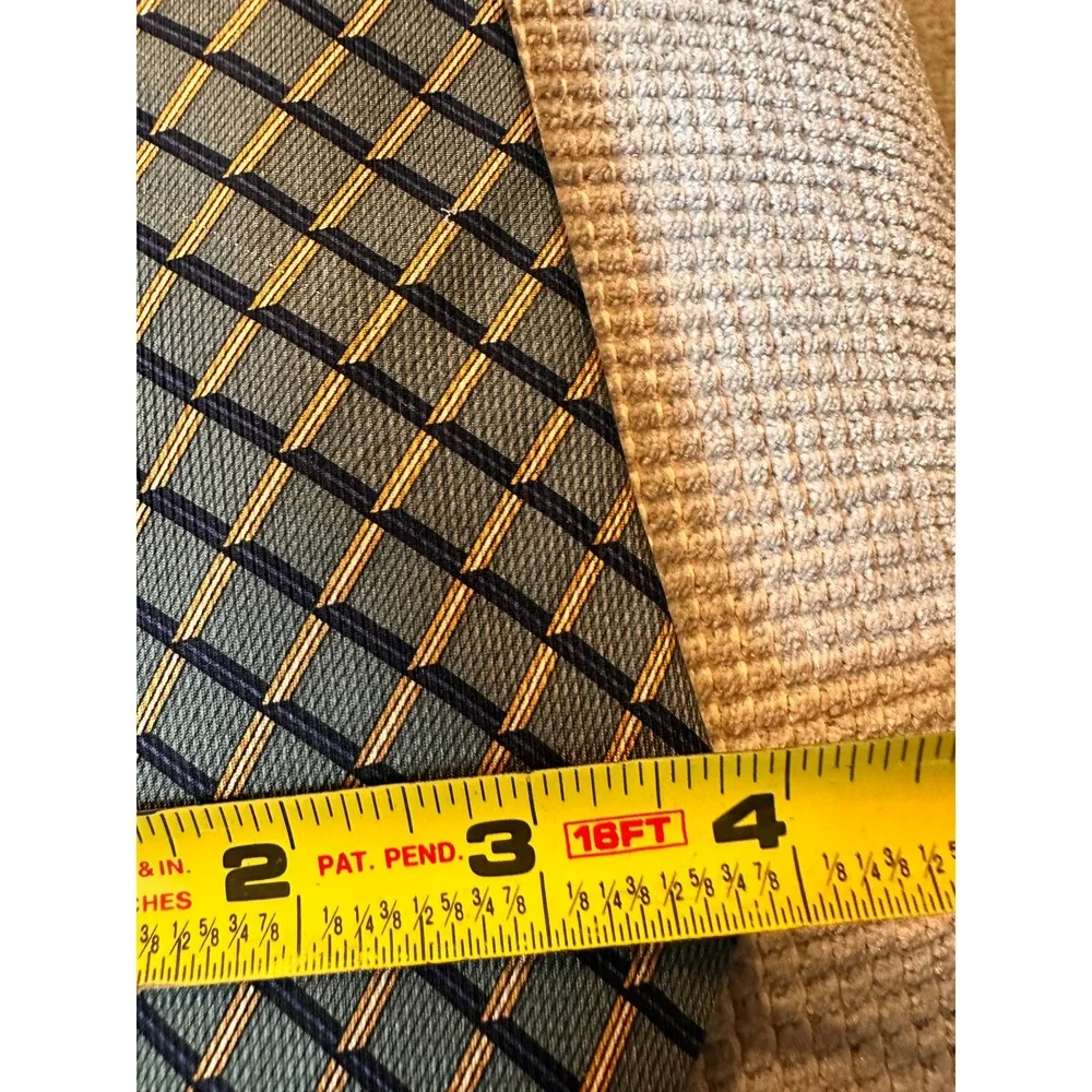 Nautica Mens Silk Tie Green Navy Gold Geometric Grid Pattern Professional Office